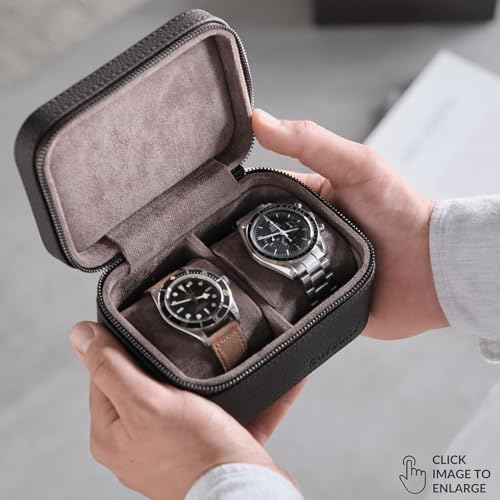 TAWBURY Étui De Montre En Cuir 6 Emplacements - Boîtier Montres Voyage Cuir Véritable Pleine Fleur Noir