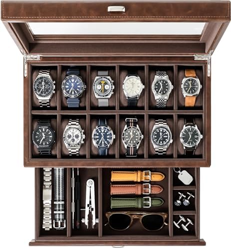 TAWBURY Boîte à Montres 6 Emplacements En Cuir Pleine Fleur – Étui Voyage Luxe Main Noire – Rangement Élégant Et Robuste Pour Montres Automatiques